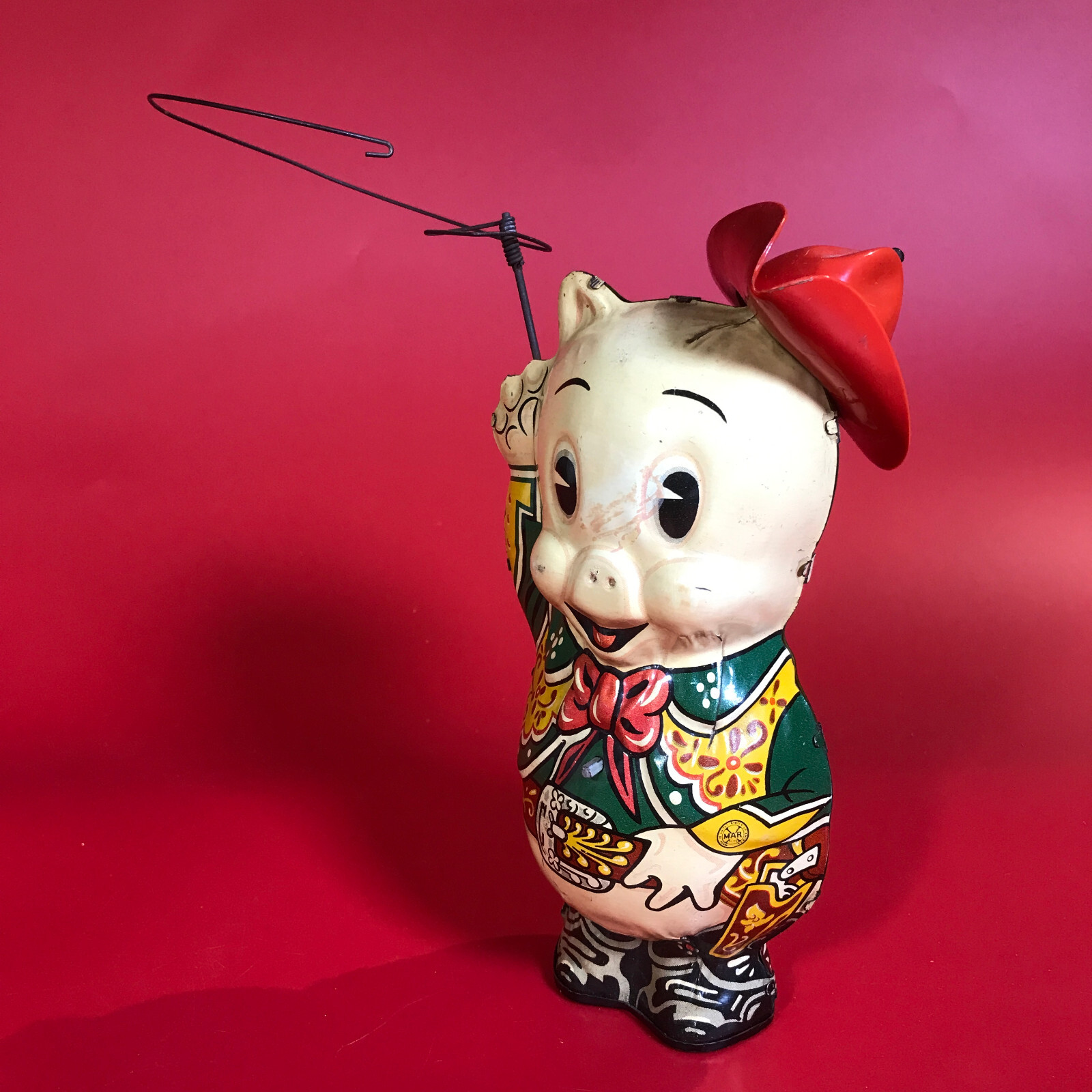 VINTAGE 1939 MARX LEON SCHLESINGER PORKY PIG COWPUNCHER TIN LITHO WIND UP TOY