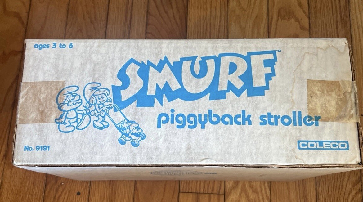 Coleco Smurf Piggyback Stroller Toy 1982 Vintage Smurfs Character Family Age 3-7