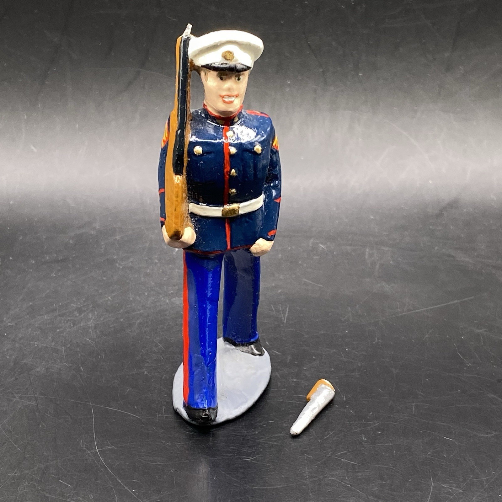 Dime Store Barclay Lead Toy Soldier US Marine Long Stride Blue Rifle Vintage