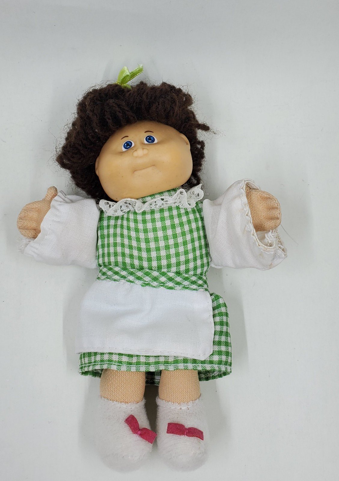DO1 Vtg Mini Cabbage Patch Kid 5” Doll Girl in Green Plaid Top & Skirt
