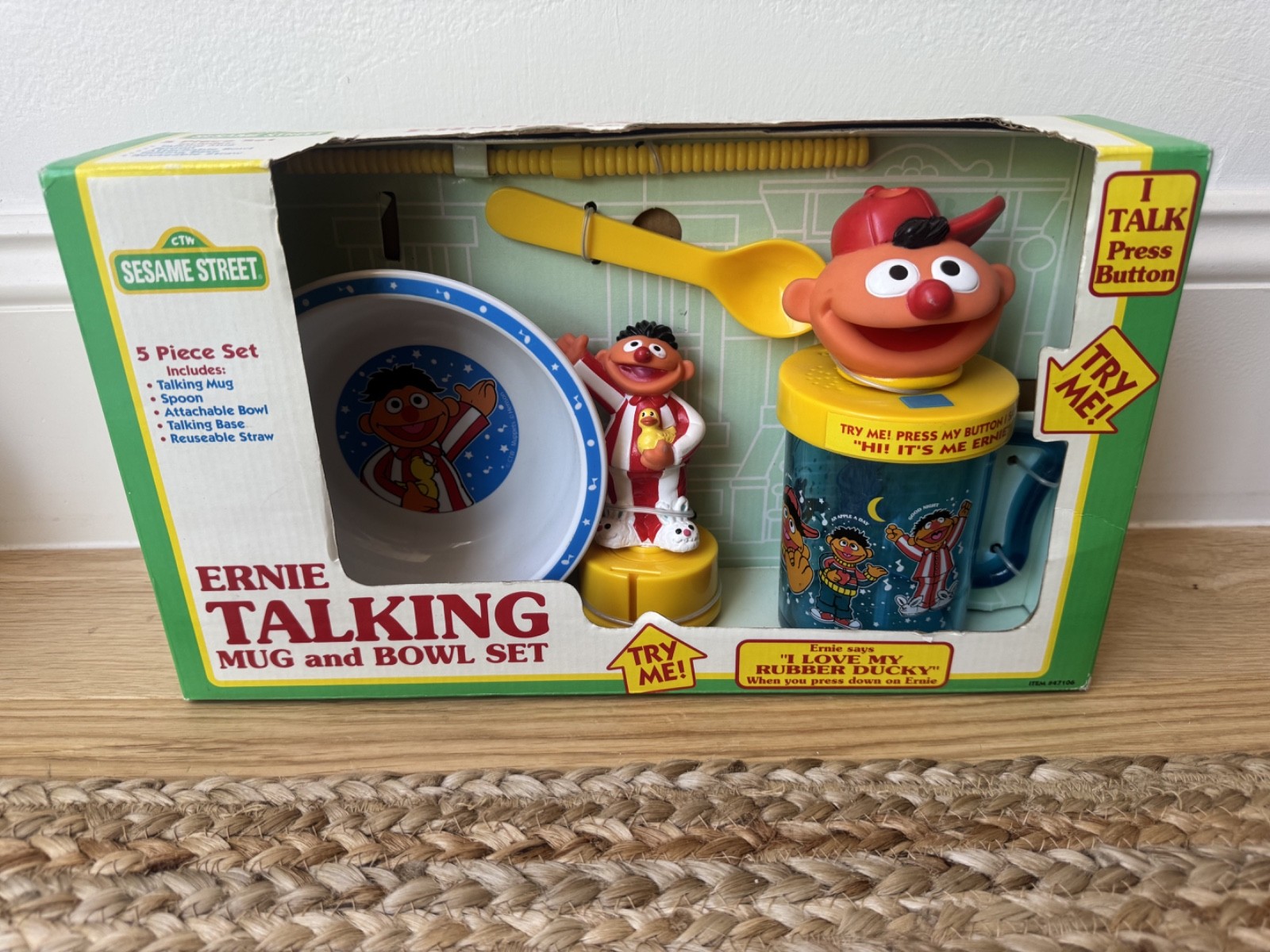 Vintage 1997 Sesame Street Ernie Talking Mug & Bowl Set NEW Complete in Box