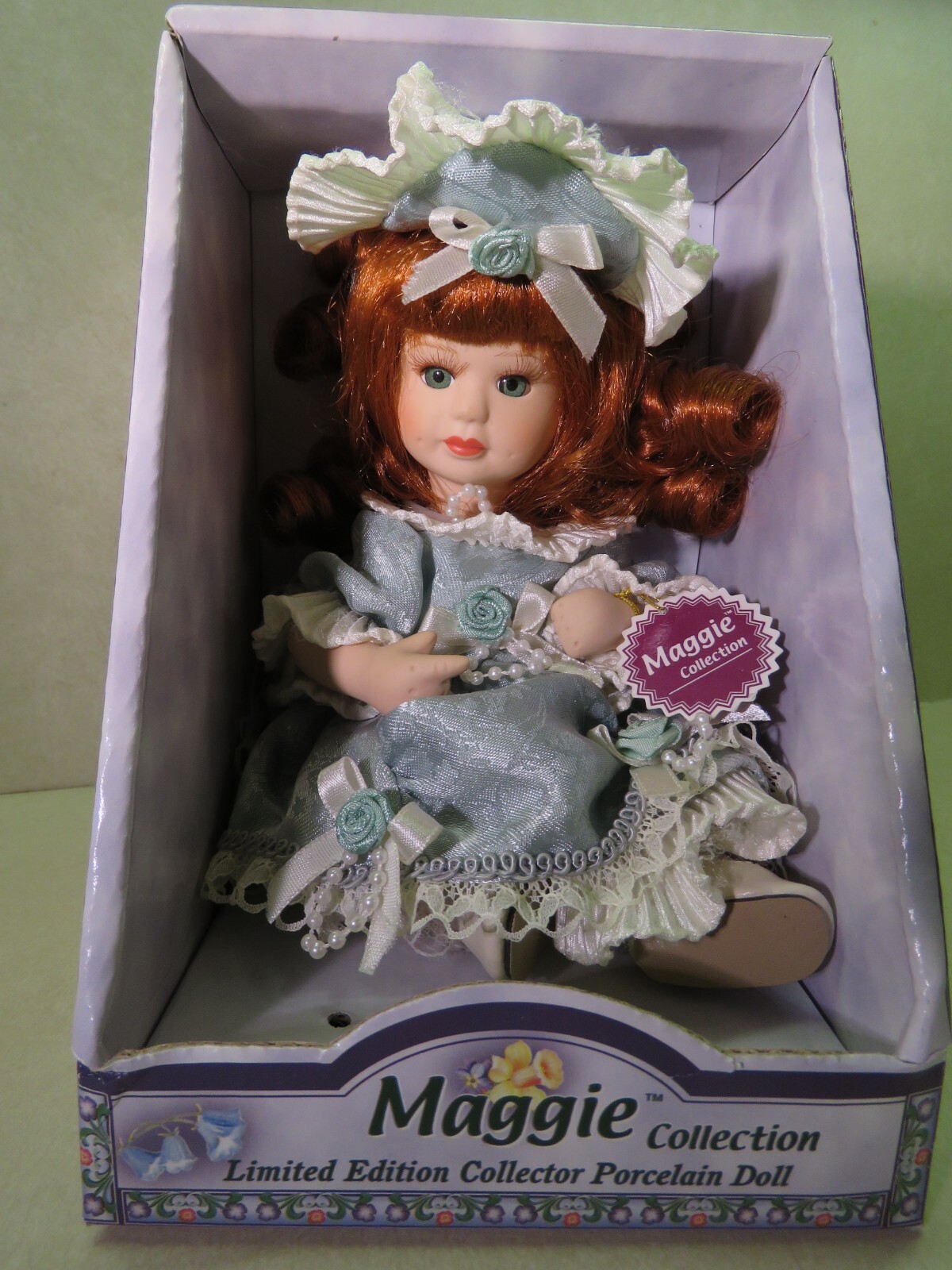 Porcelain Doll: MAGGIE Limited Edition 1999 Hand Painted with Blue Dress & Hat