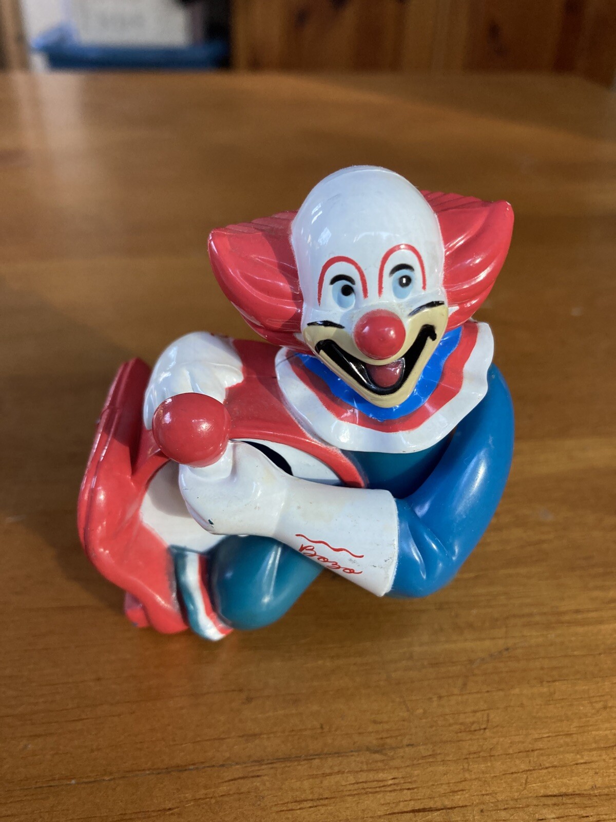 Vintage Bozo The Clown 1987 Hollow Plastic Toy Figurine Red White Blue 3” Tall