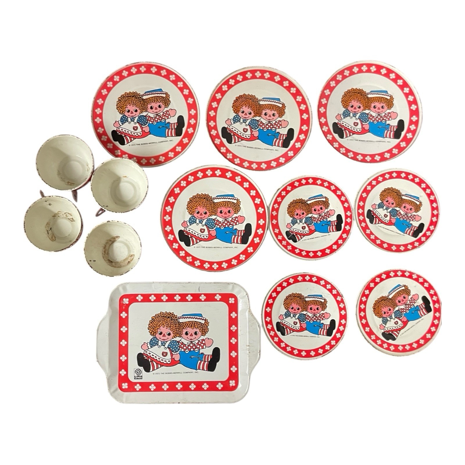 Chein Raggedy Ann & Andy 1972 Vintage Tin Tea Set Toy
