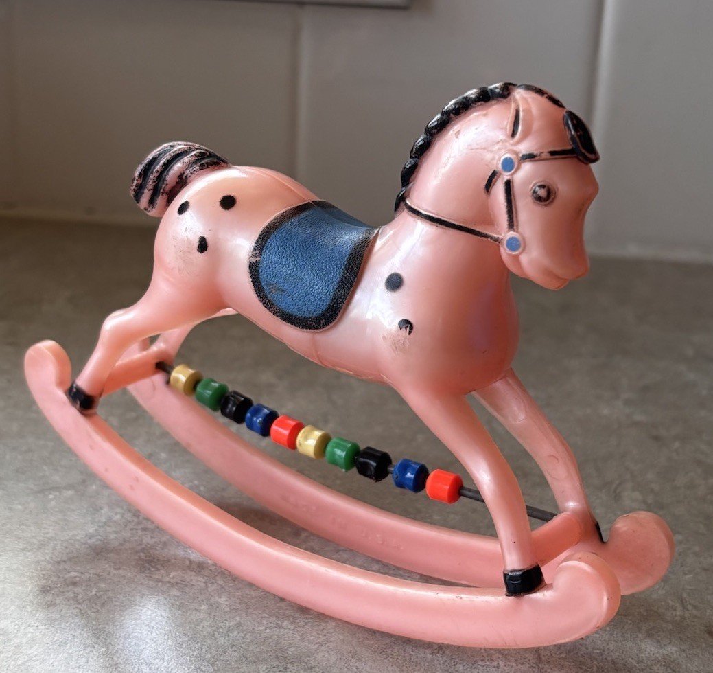 1950s Vintage Rocking Horse Plastic Tip Top Baby Rattle Toy