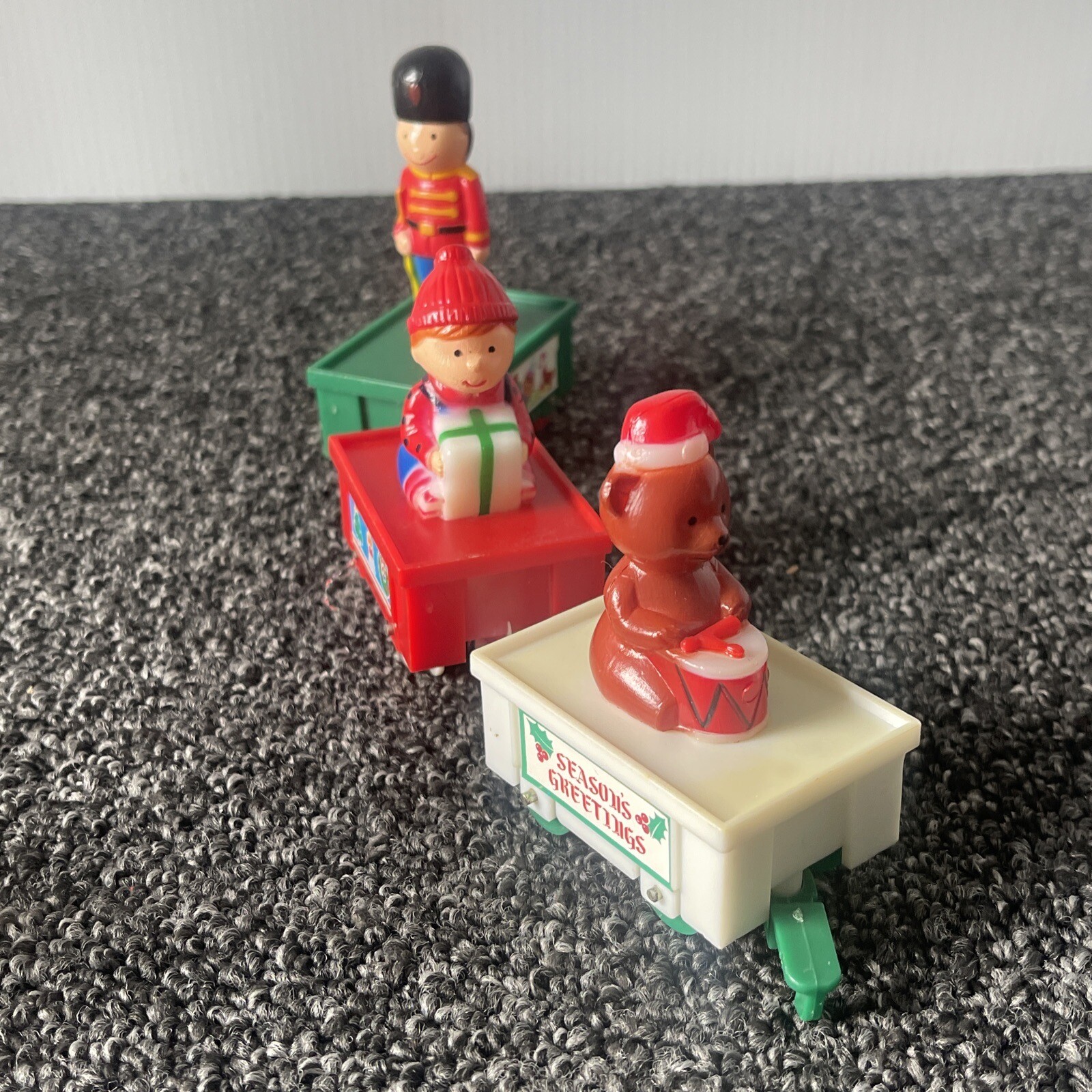 R. Dakin Co. Happy Christmas Mouse Wood Train Engine & Plastic Bear Boy Soldier