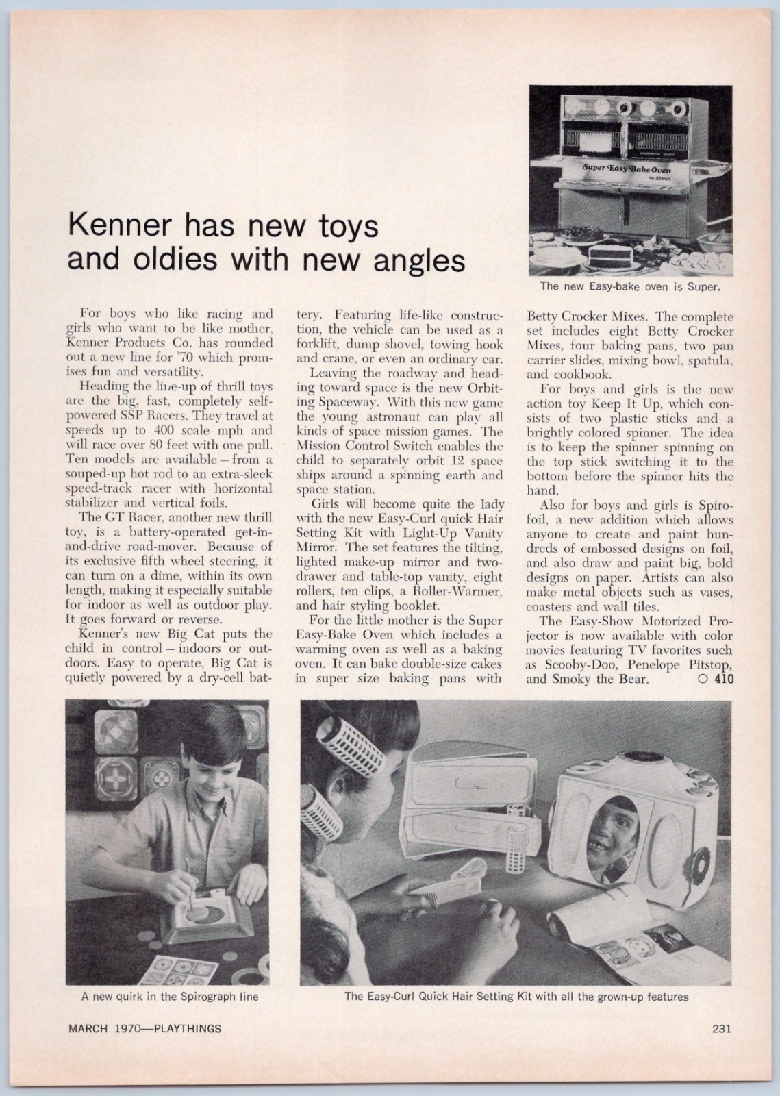 1970 Vintage Toy Article – Kenner Easy Bake Oven Spirograph Easy Curl Quick Hair