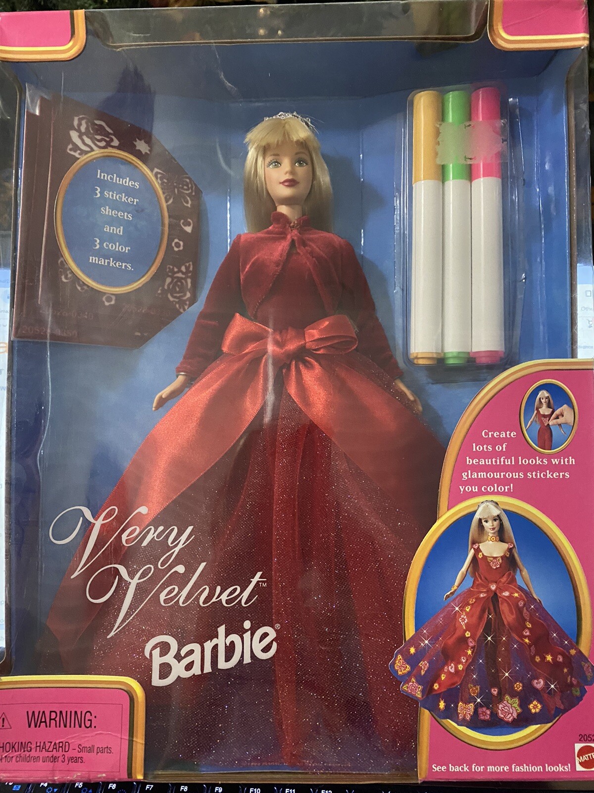 Vintage Very Velvet Barbie Doll NIB Stickers Markers