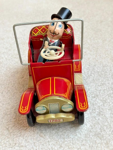 1950s-60s Japanese Tin Wind-up KO MYSTERY ACTION 1782 Jalopy Model T Car Bump