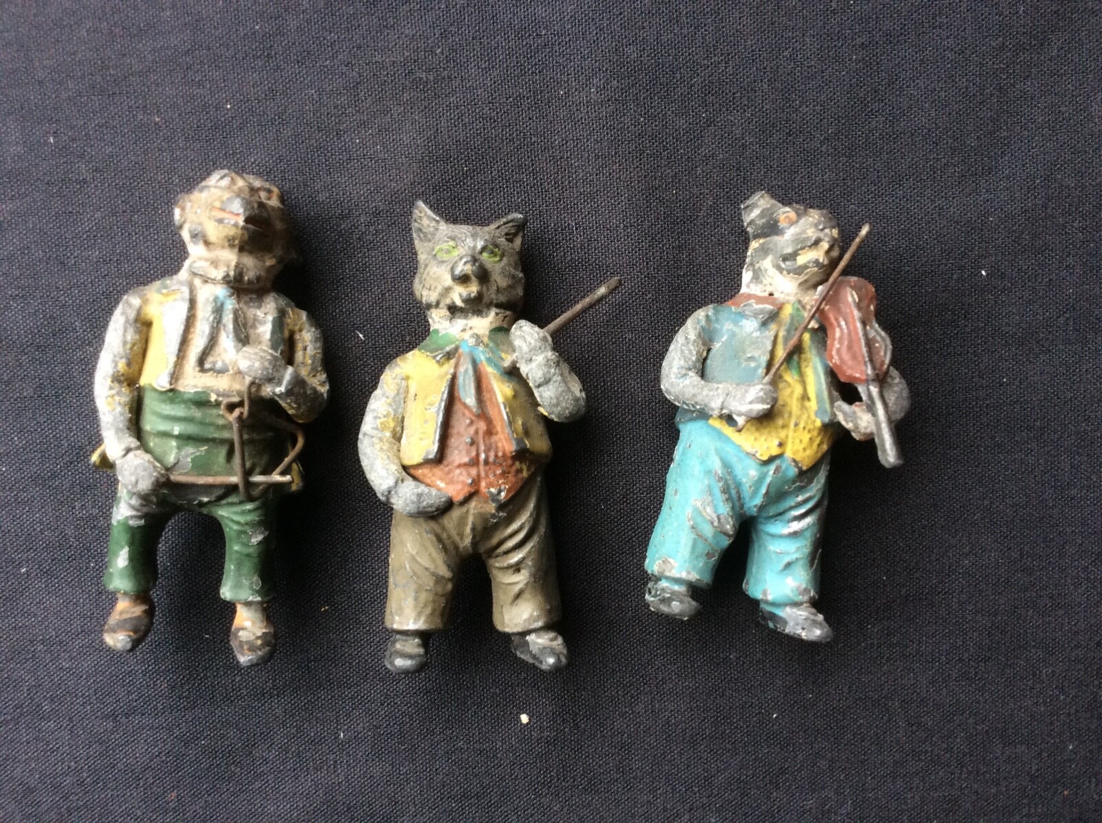 RARE ANTIQUE AUTHENTIC 3 COLD PAINTED LEAD MINIATURE FIGURES OVER 100 YRS OLD