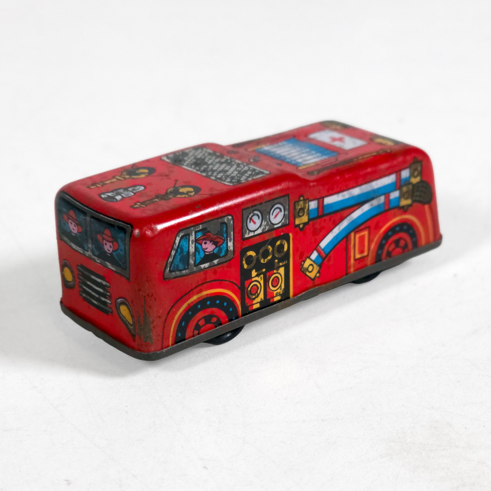Tin • Lot of 2 • Fire Engine & Police Car • Kanto Made in Japan • 2″ Wind-up