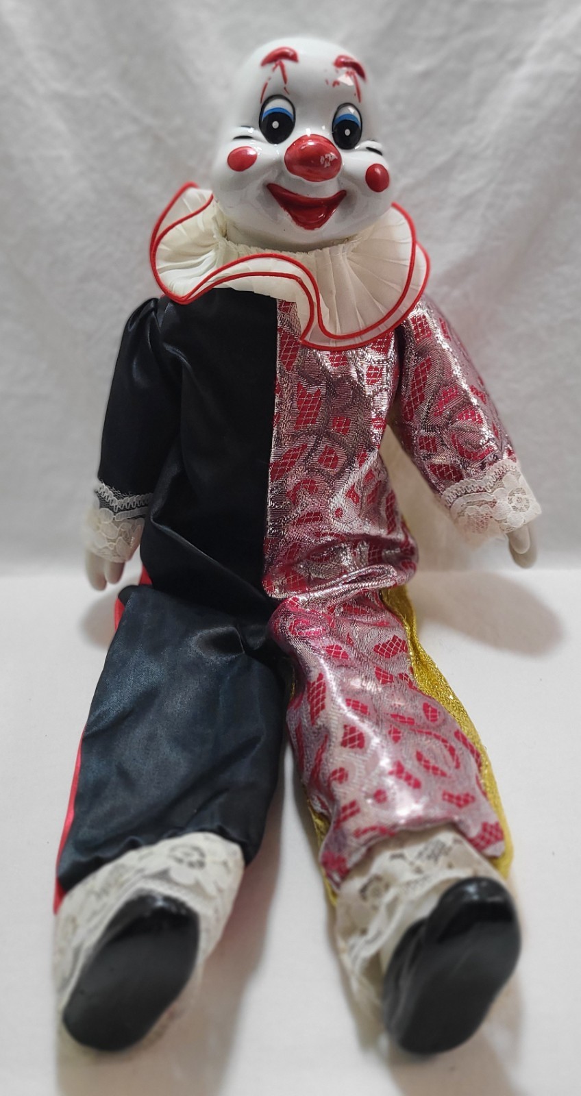 Doll Clown Porcelain Ceramic Funny Clown Red Black Unique Face Vintage