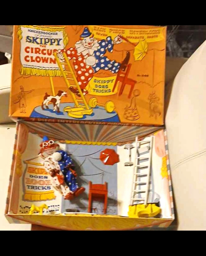 Knickerbocker Skippy Vintage Circus Clown Set Plastic Skippy Does Tricks. 1960s