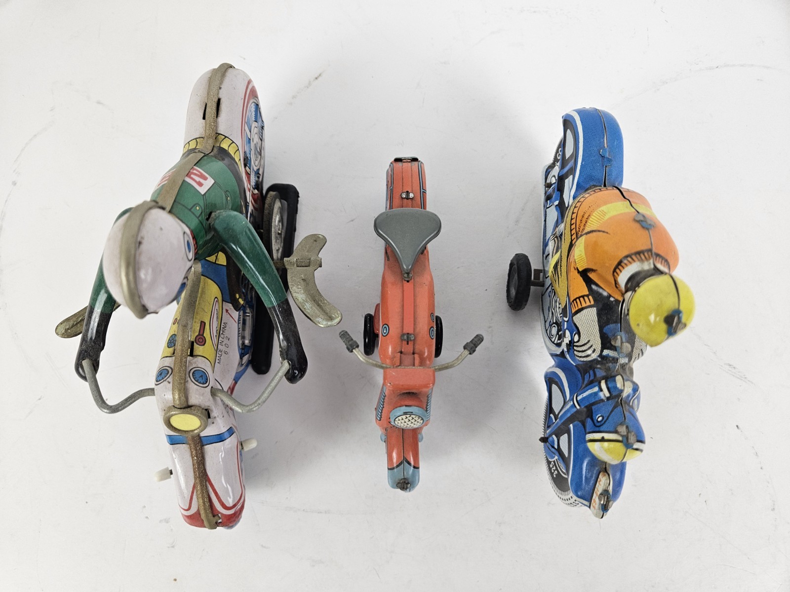 Vintage Lot of 3 Tin Litho Wind-Up and Friction Motorcycle Toy Toys