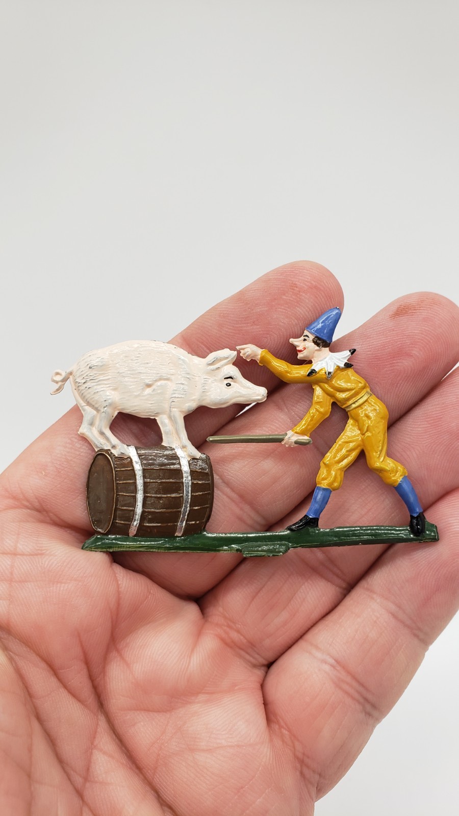 Vintage Flat Lead Circus Clown And Pig Figure Handpainted West Germany
