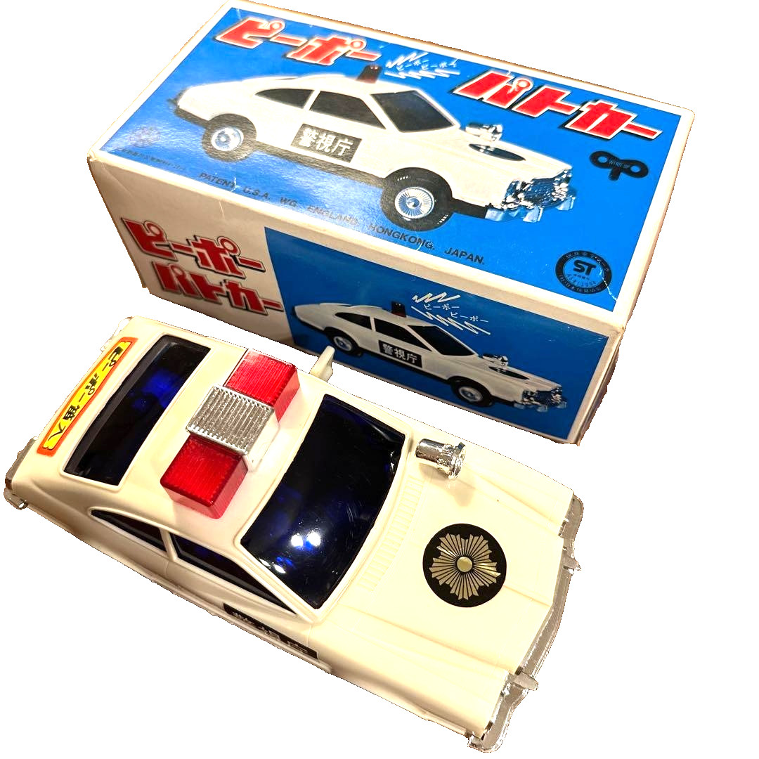 Kanto Toys Police Car Tin Toy Vintage Japan Wind Up Retro Mint Boxed