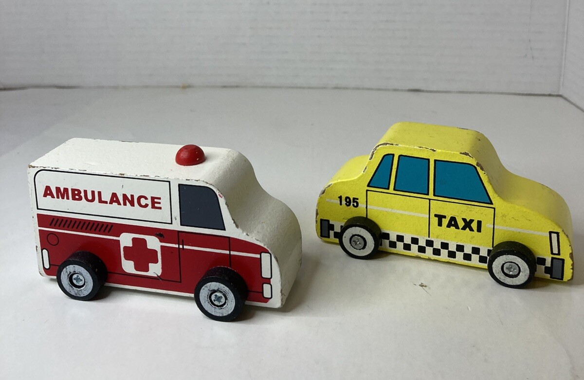 Greenbrier International Miniature Wood Vehicles Wooden Taxi And Ambulance