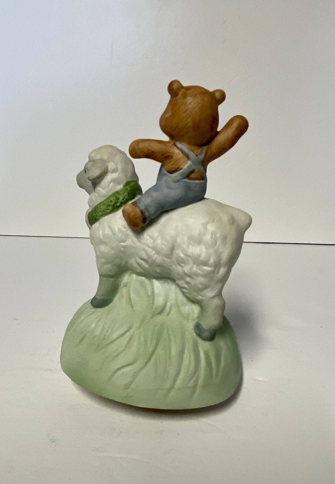 Vintage Farmer In The Dell Wind Up Musical Bear Riding Sheep Figurine Taiwan 6.5