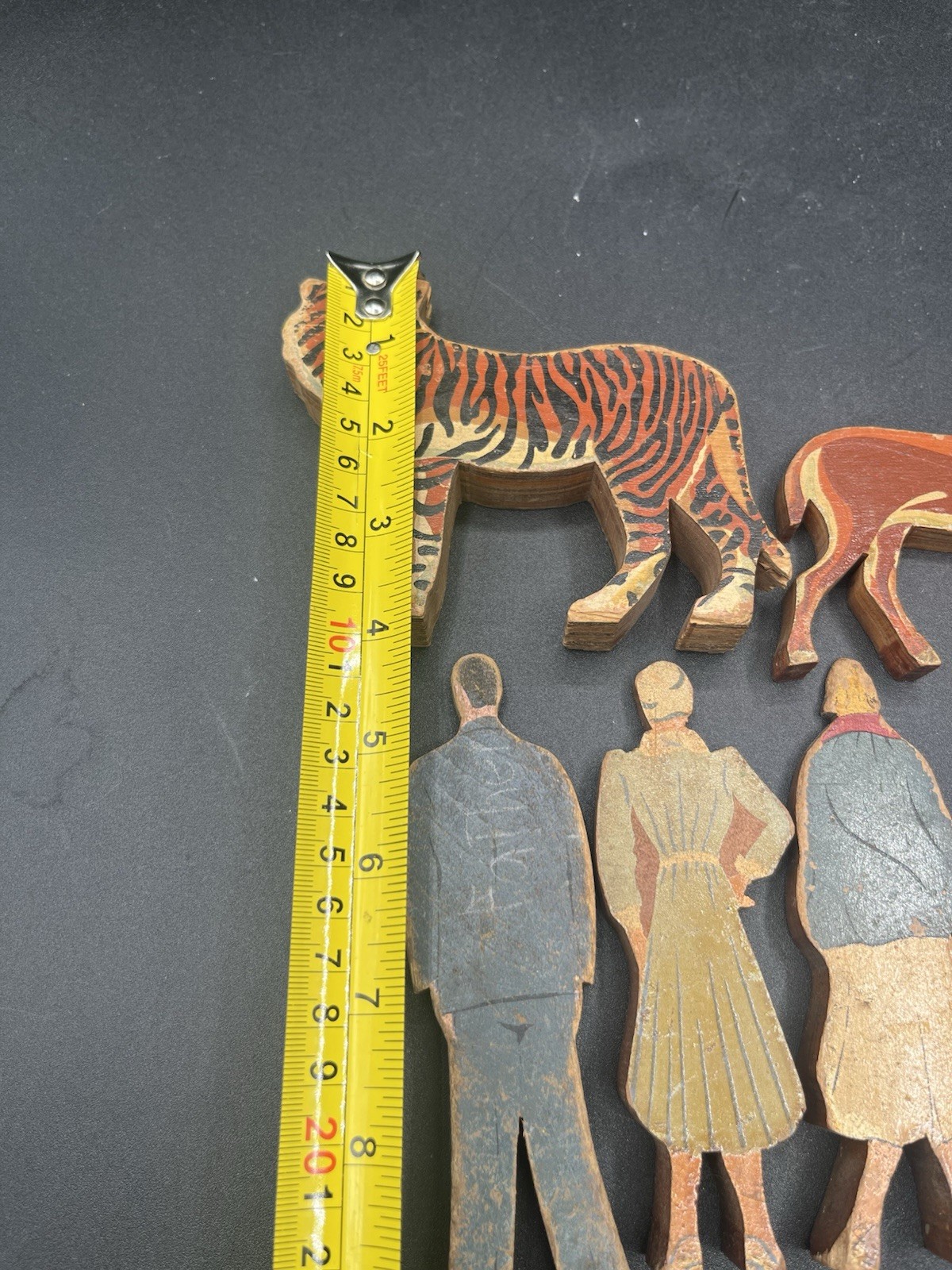 Lot Of 10 Vintage Wood People Animal Toys Tiger, Deer, Turkey, Chicken, Squirrel