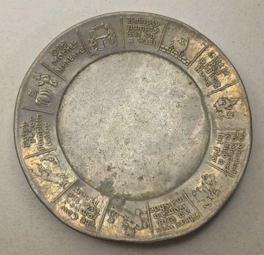 Child’s Tin Toy Nursery Rhyme Plate 7” Vintage