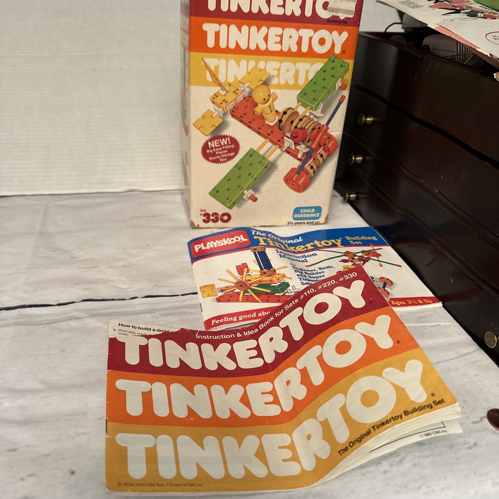 Vintage 1983 TinkerToy Wood N Plastic In Original Box And 2 Booklets