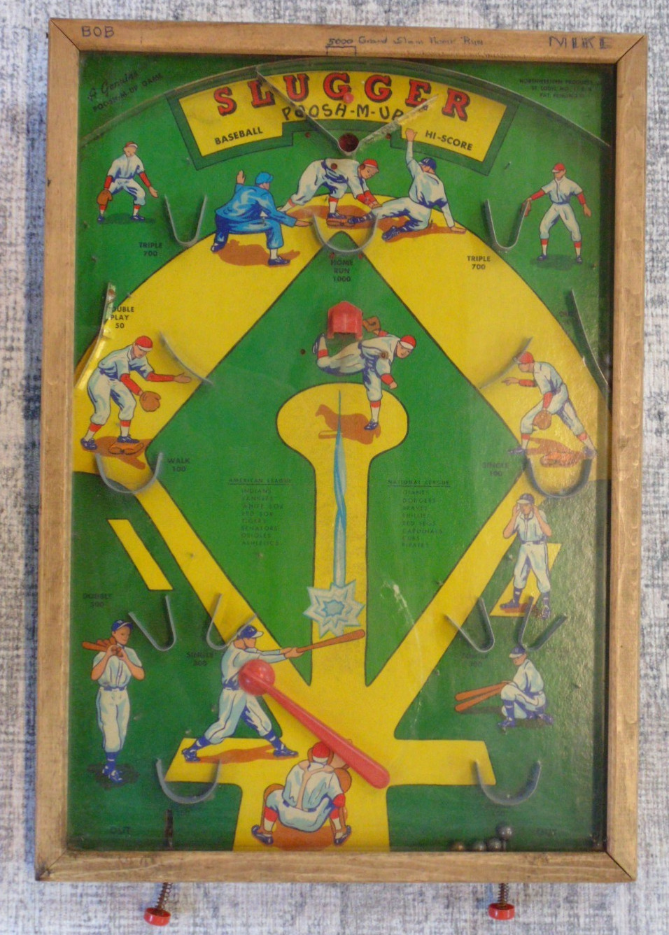 Vintage 1950s Slugger Baseball Action Pinball Game Poosh-M-Up Northwestern