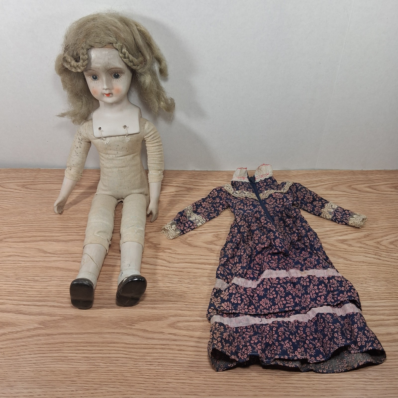 Antique 18″ Bisque Shoulder Head Doll – Marked “9” – Painted Eyes Limb