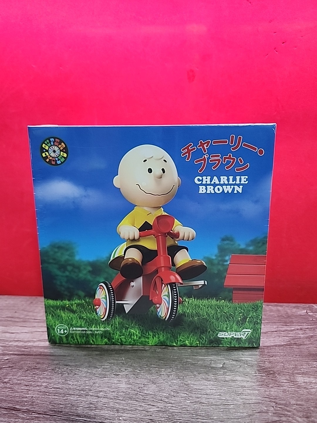 New Super7 Peanuts Super Cycles Charlie Brown Yellow Shirt with Red Trike