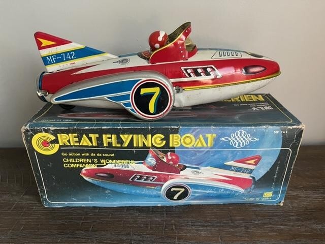 MF 742 Navire Aerien Great Flying Boat Friction Drive Tin Toy With Original Box