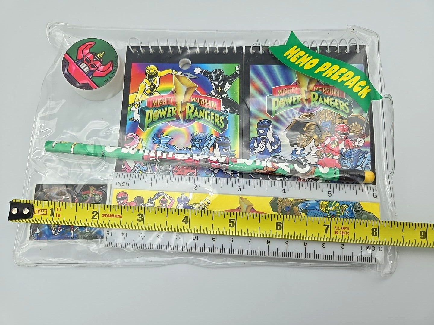 VTG 1993 Power Rangers School Supplies Notepad Ruler Eraser Pencil Sharpener NOS
