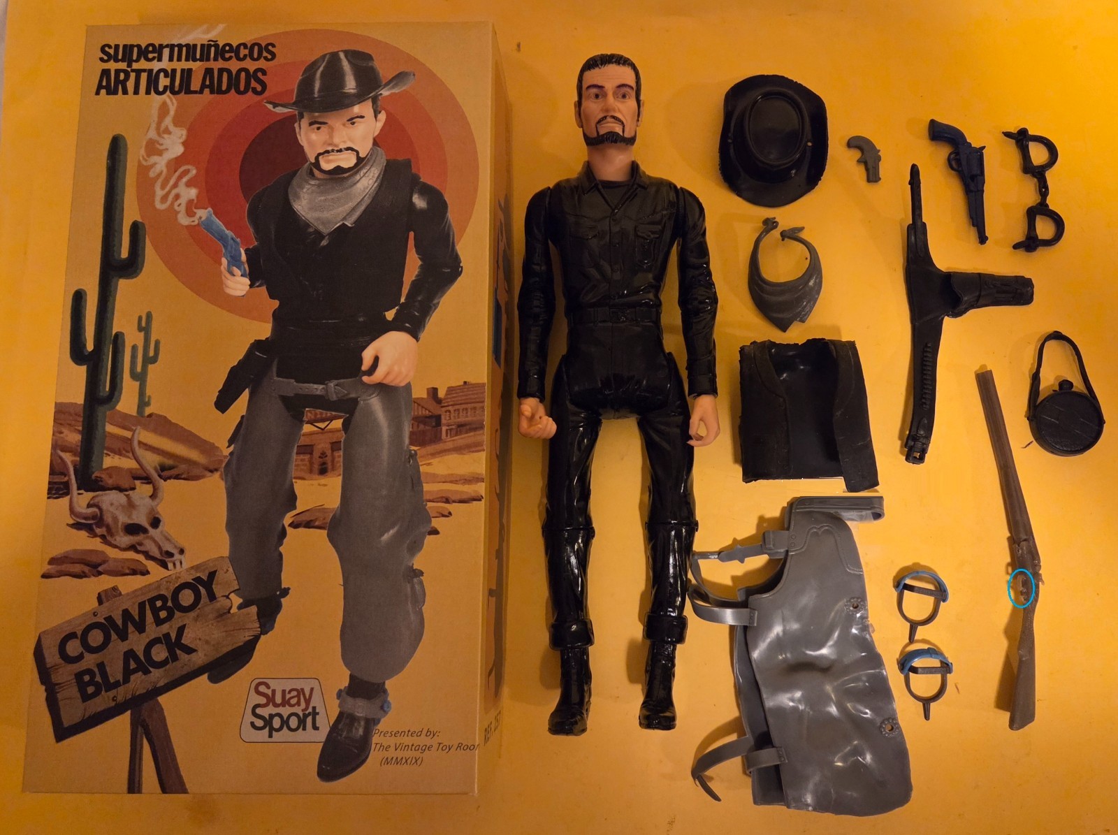 COWBOY BLACK custom outlaw figure + Box + 14 accessories Marx Johnny West