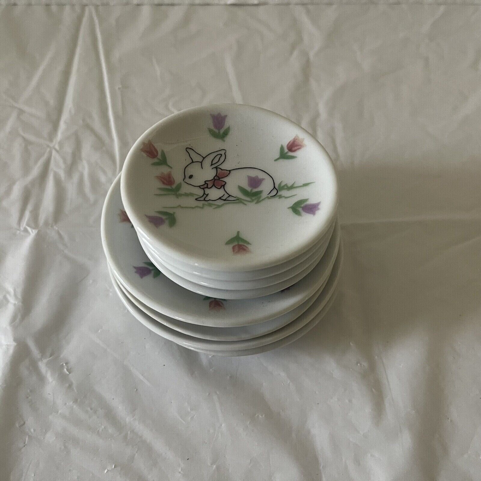 ABC Dist. Miniature Tea Set Replacement Plates Mini Porcelain 8 pc Rabbit Bunny