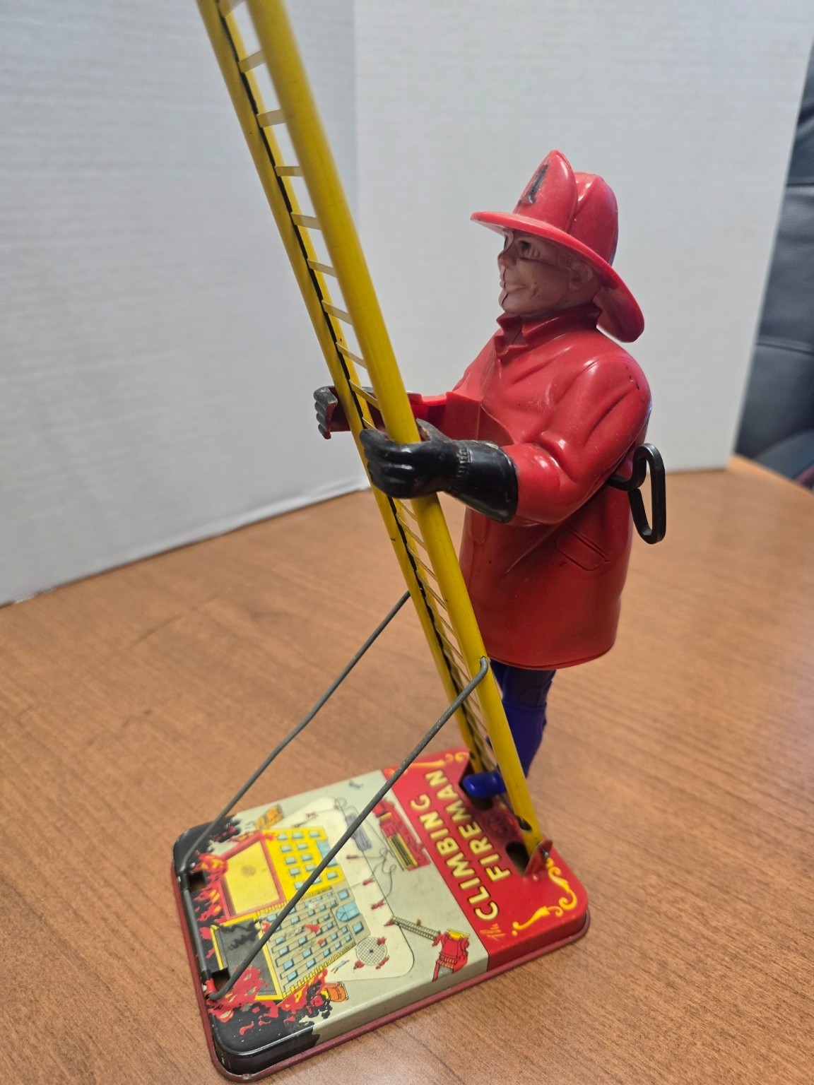 Marx Climbing Fireman Wind-Up Tin Litho Toy with Ladder