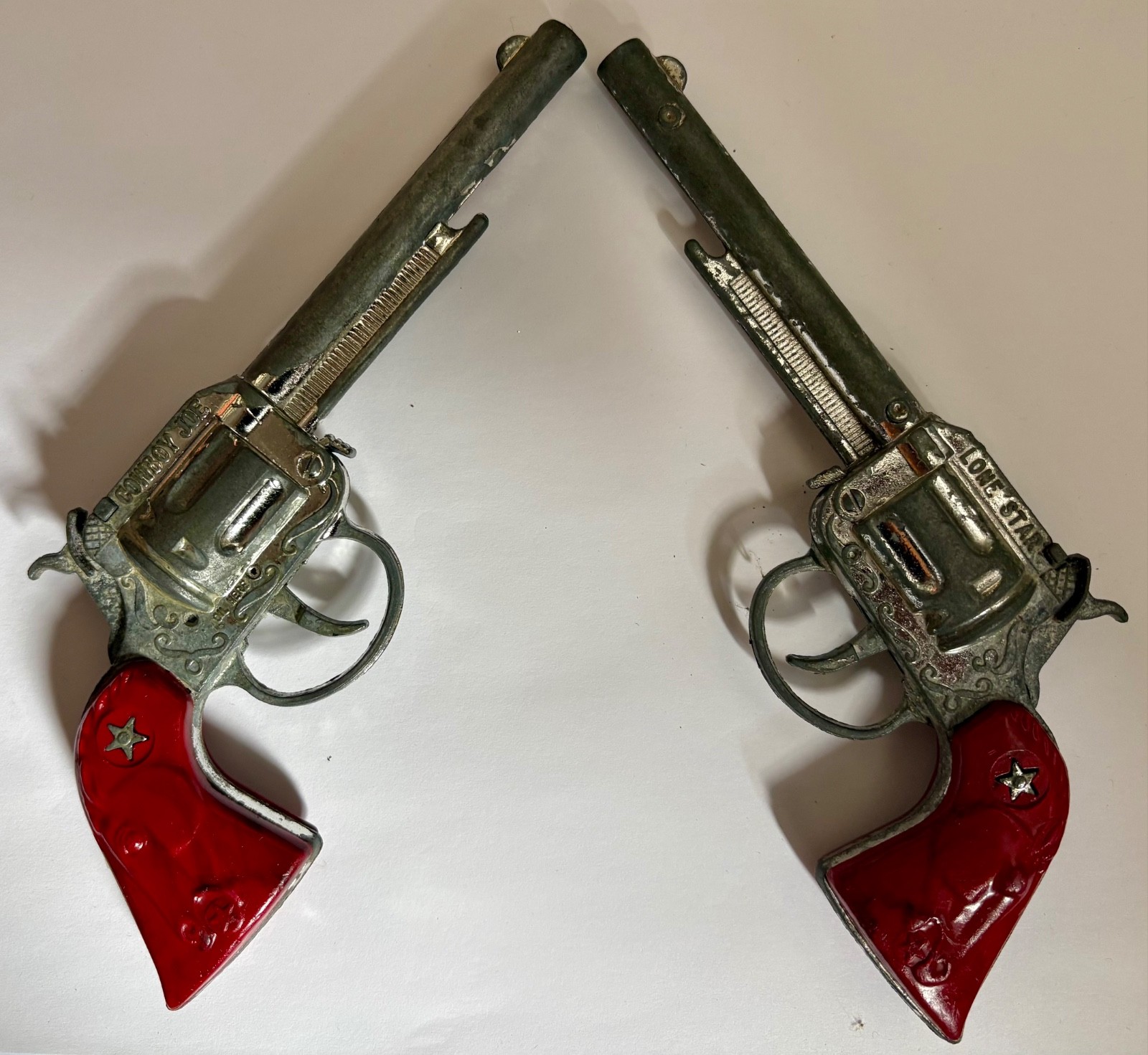 vintage Lonestar Cowboy Joe pistol set, caps, 1950s golden age western toy