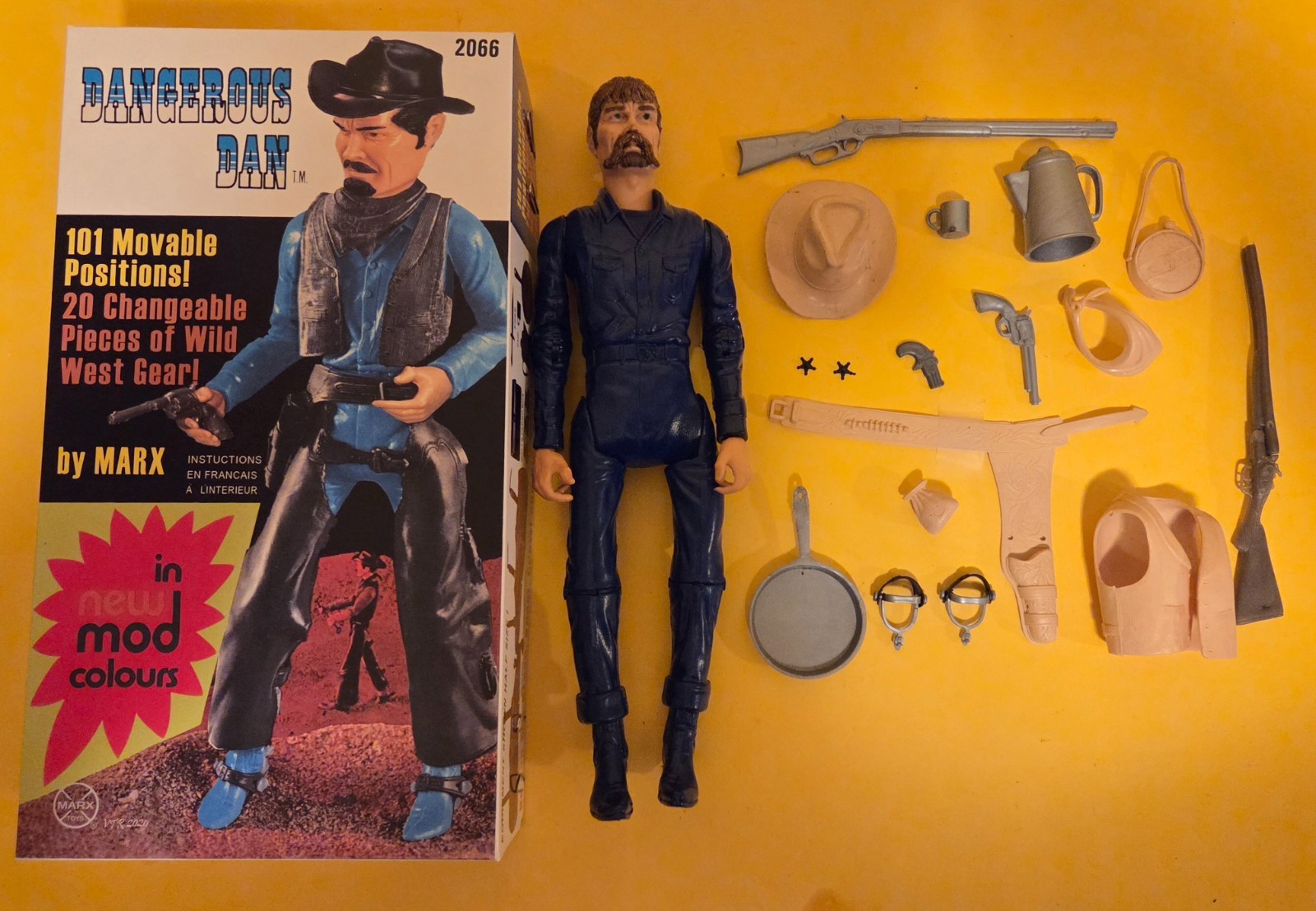 Quick Draw Dangerous Dan + 19 Accessories + Manual Marx Mod box Johnny West