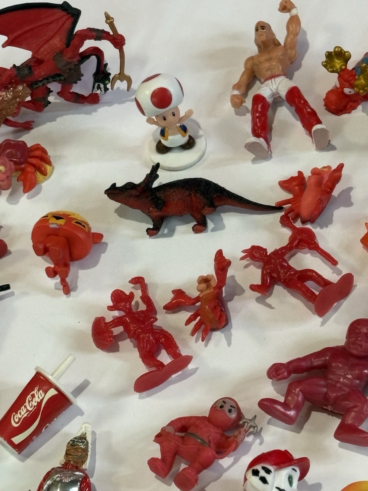 Lot Of 30 Vintage Mixed Trinkets Mini Figures Toys Shelf Decor Art Red Plastic