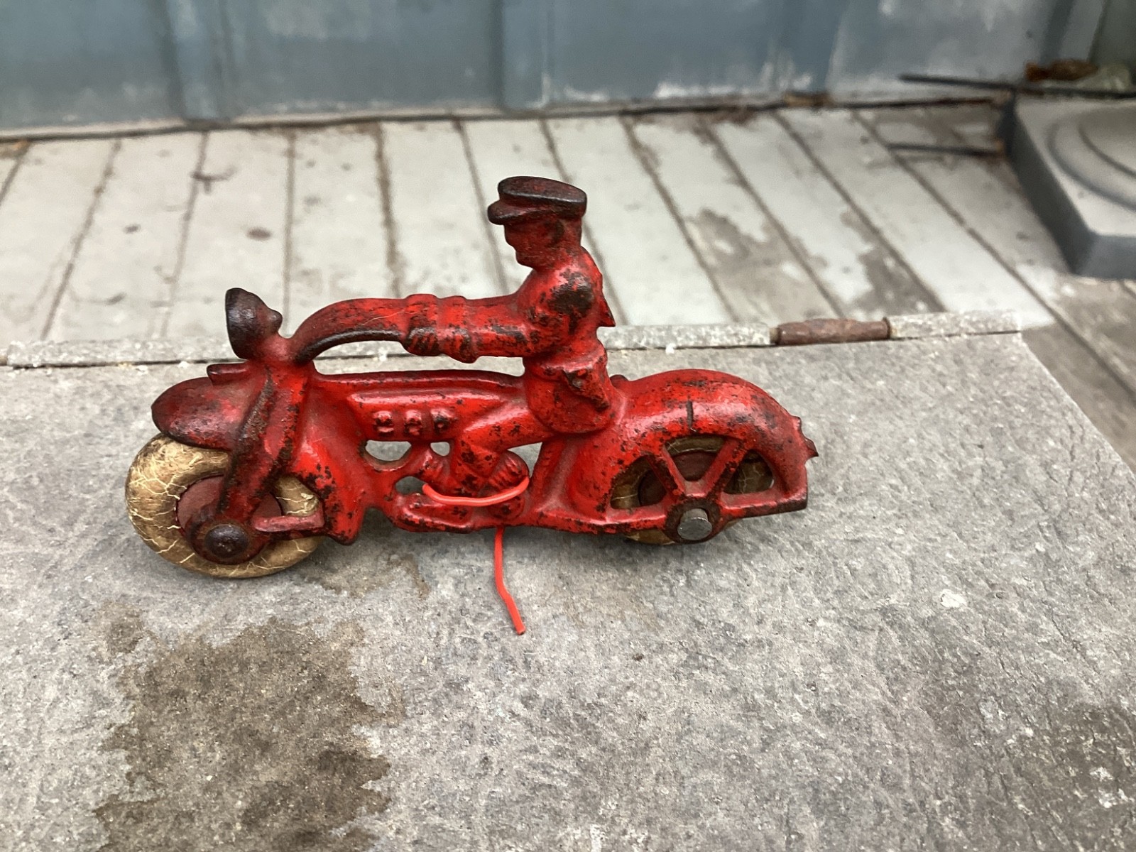 Vtg. 1930’S ? HUBLEY CAST IRON COP/MOTORCYCLE 4 INCH LONG makeshift kickstand