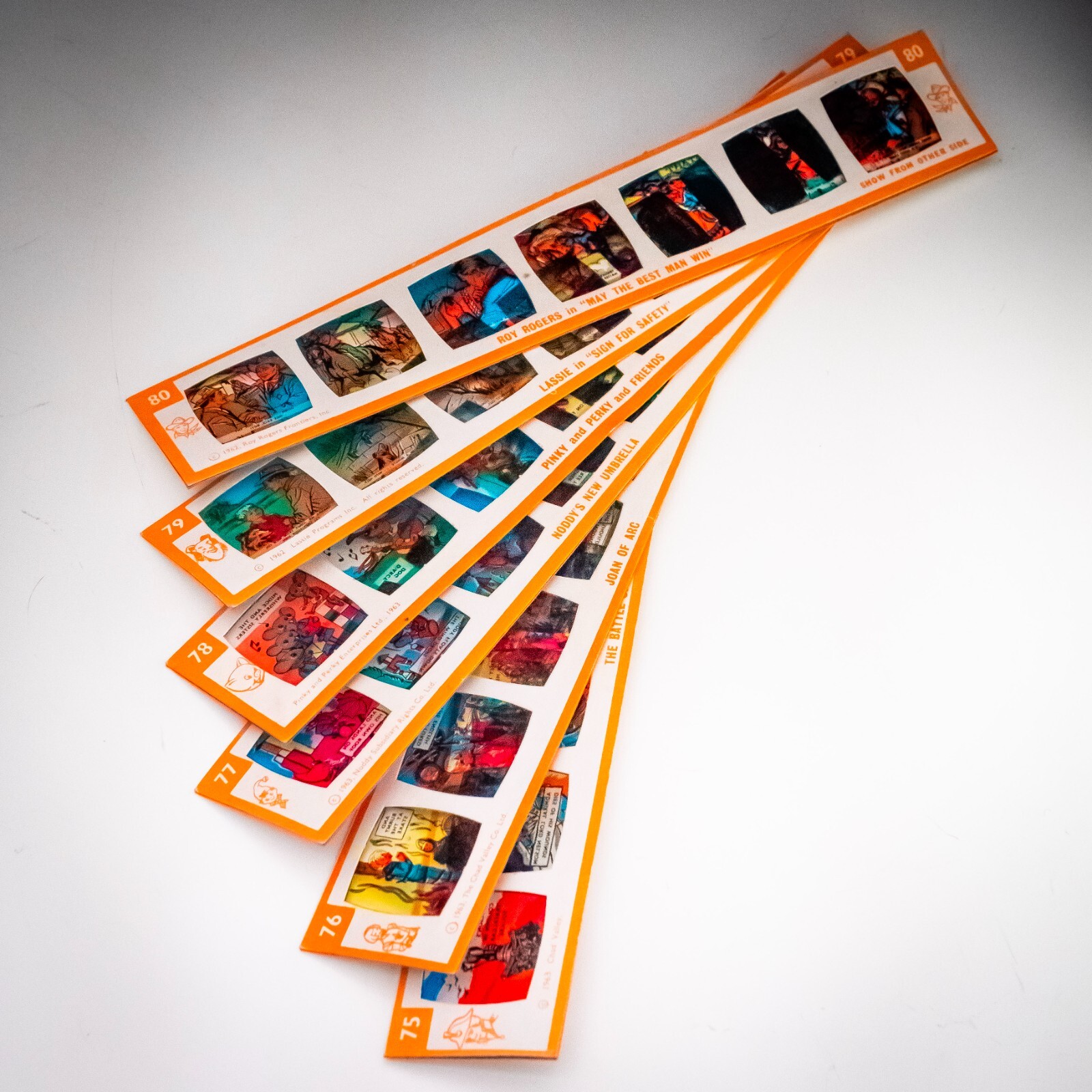 6 Chad Valley Slide Viewer Strips 75-80 1960s Noddy, Pinky, Perky, Lassie,