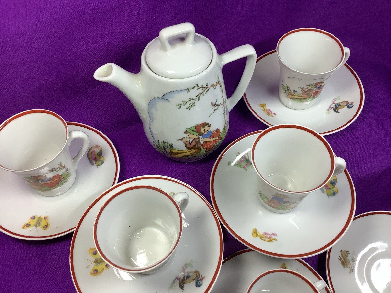 Rare Vintage Upsala Ekeby Karlskrona Child’s Tea Set Teapot Cups Sweden 410