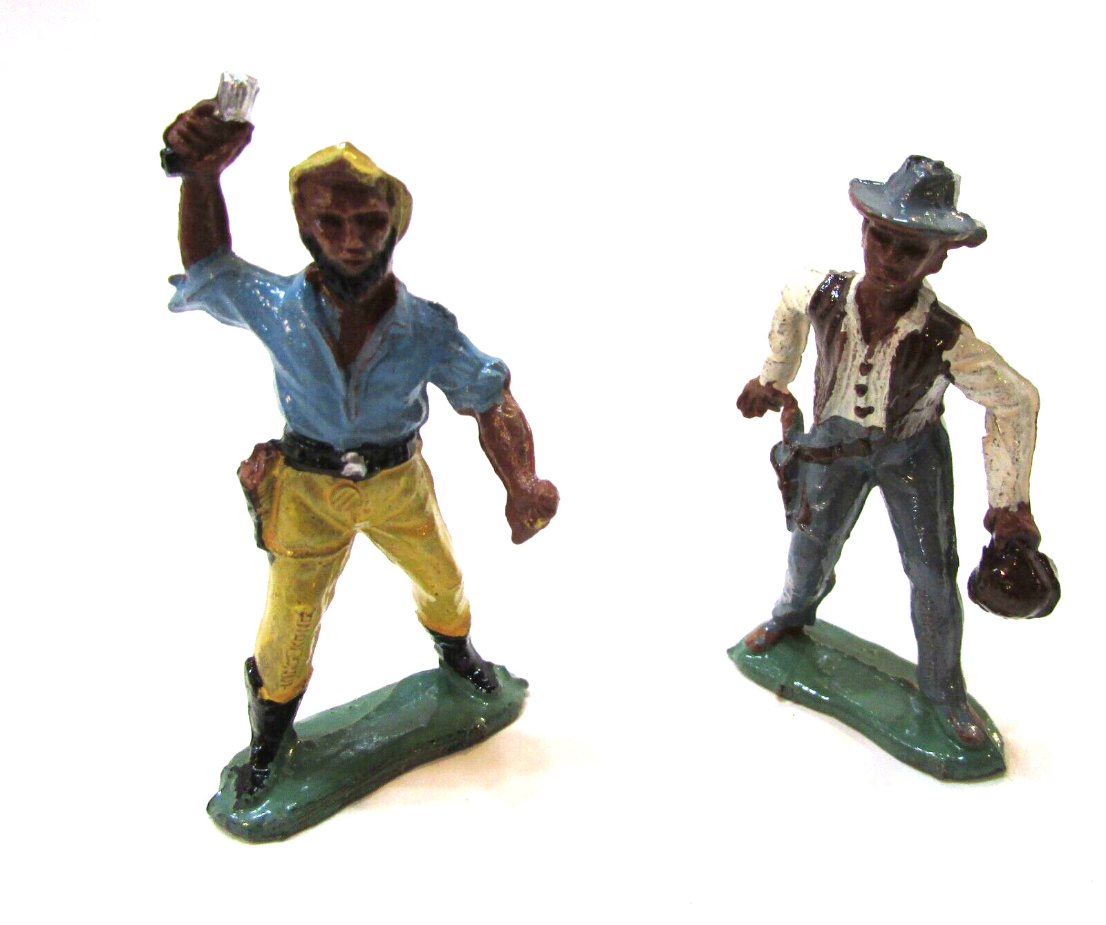 Two Vintage 1970’s Hand Painted Cowboys 2″ Tall Hard Plastic Western Toy Figure