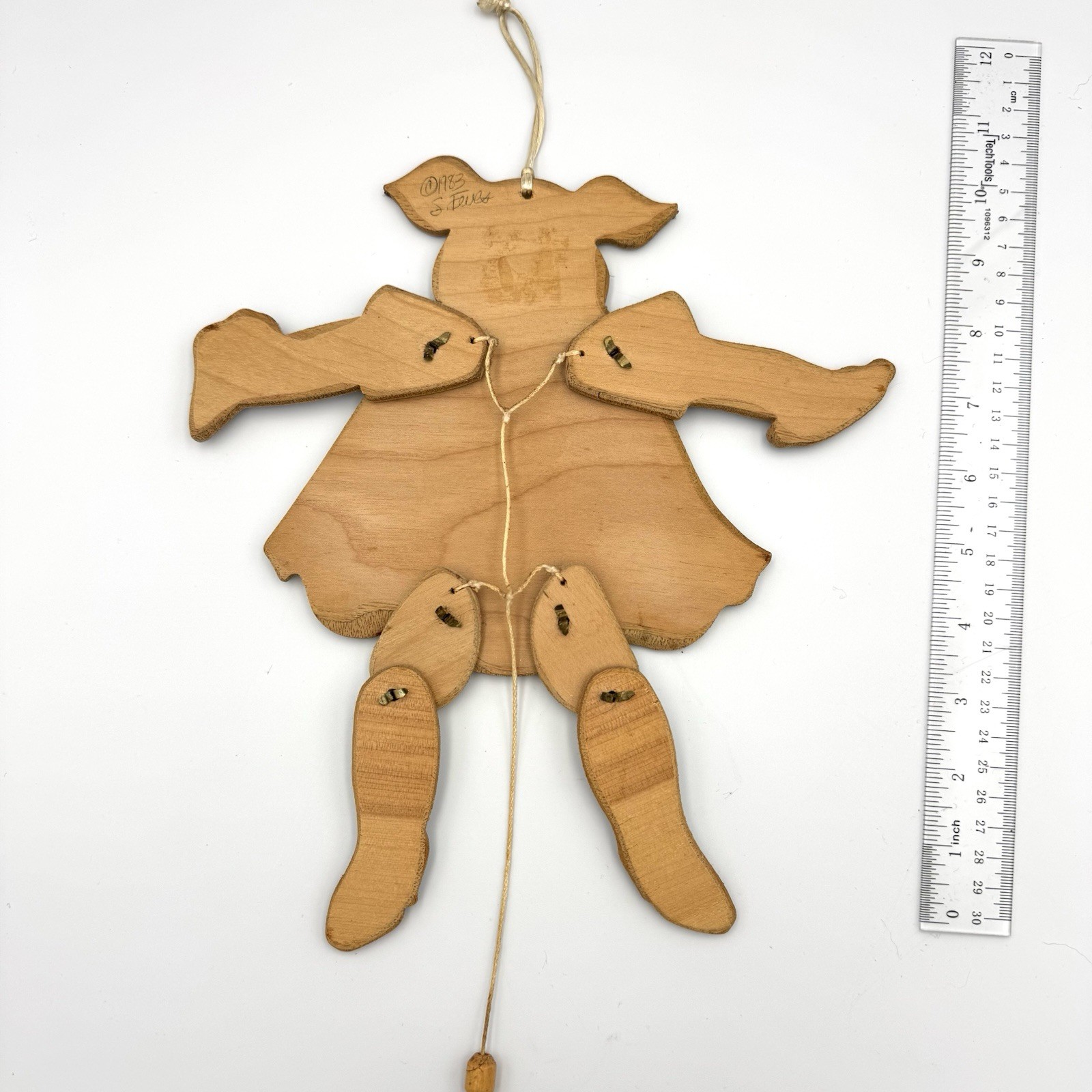 Pull String Pig in a Dress Wall Puppet Vintage By Artist Susan Feves Signed 1983