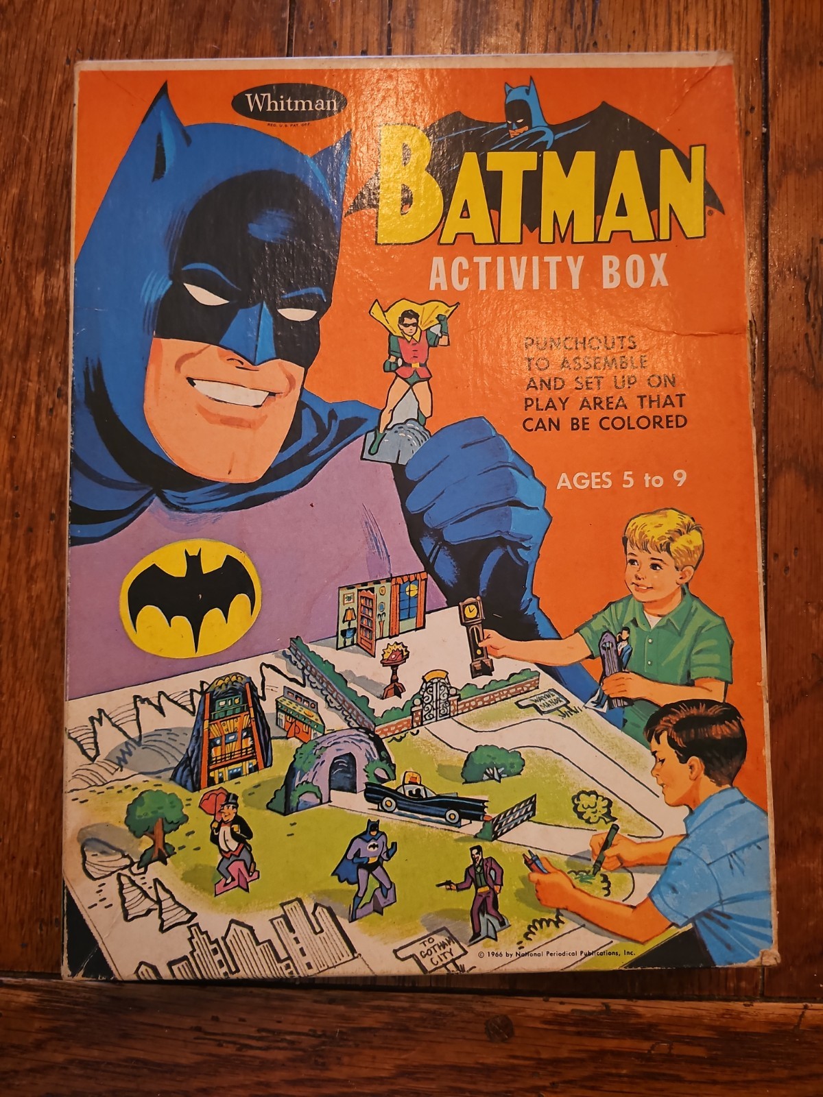 1966 BATMAN ACTIVITY BOX SET by WHITMAN, JOKER, PENGUIN, ROBIN, ETC SCARCE TOY