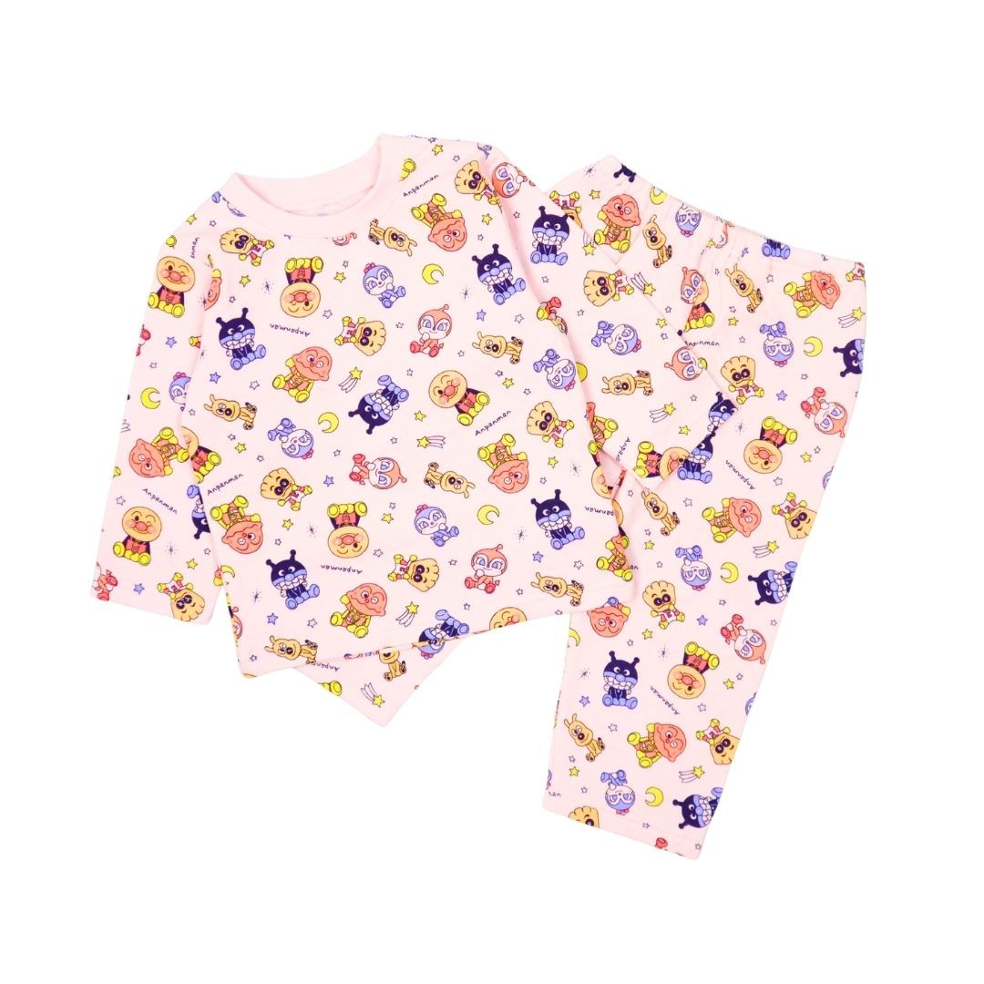 Anpanman Quilted Knit Baby Pajamas Set, Long Sleeve, 100% Cotton