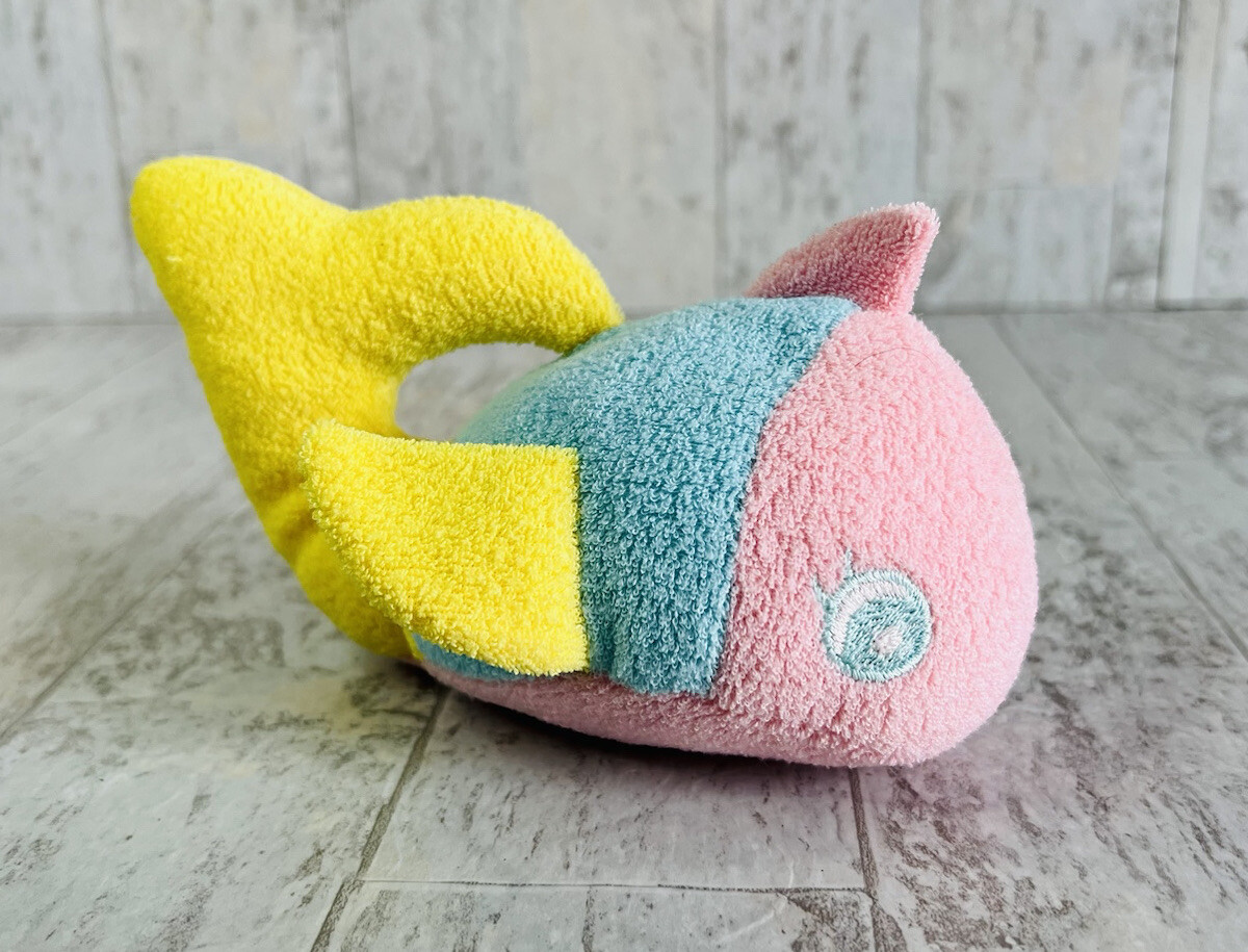 Gund Pastel Whale Fish Terrycloth Stuffed Animal Pink Blue Yellow Plush 1982
