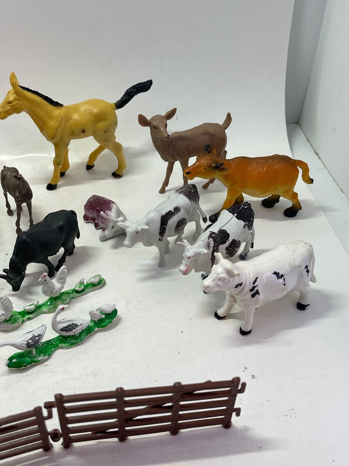 Vintage Plastic Toys (Farm Animals, Dino) Lot of 32 Assorted Sizes with Fencing