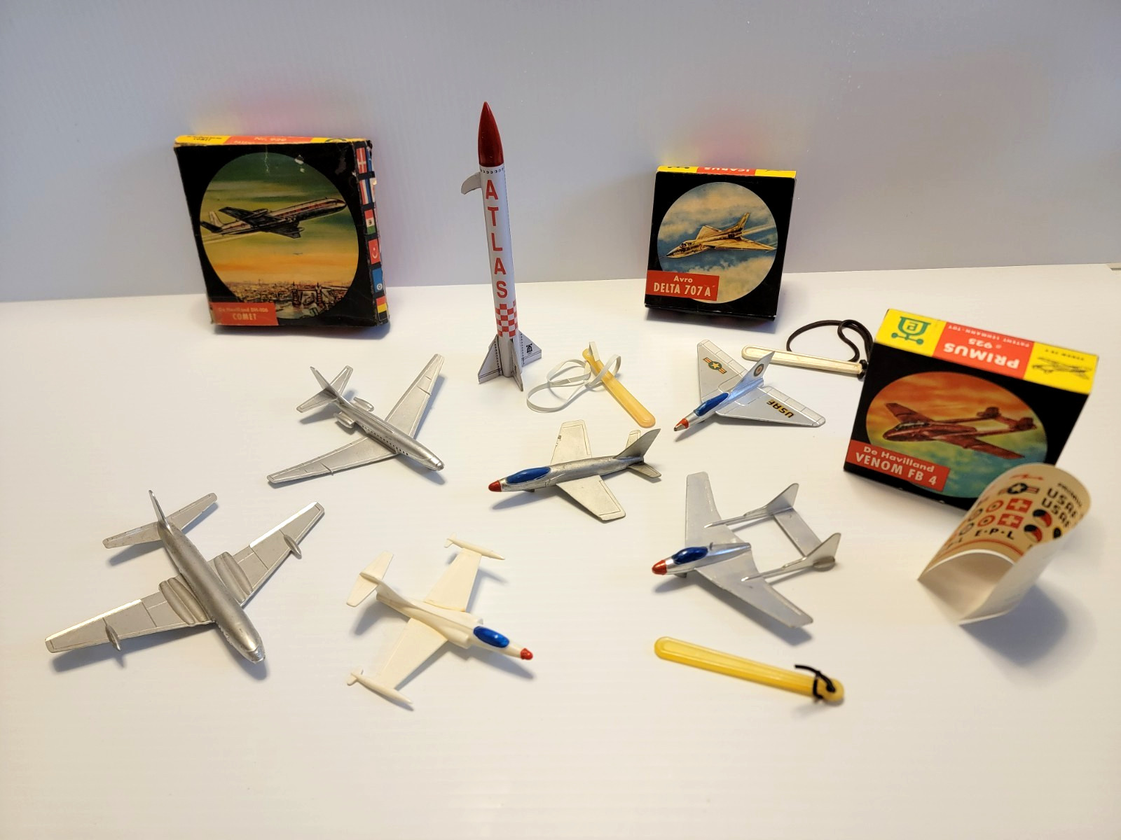 Lehmann Jet Planes Set of 6 with Boxes Atlas Rocket rep. 923 925 929 Primus 1959