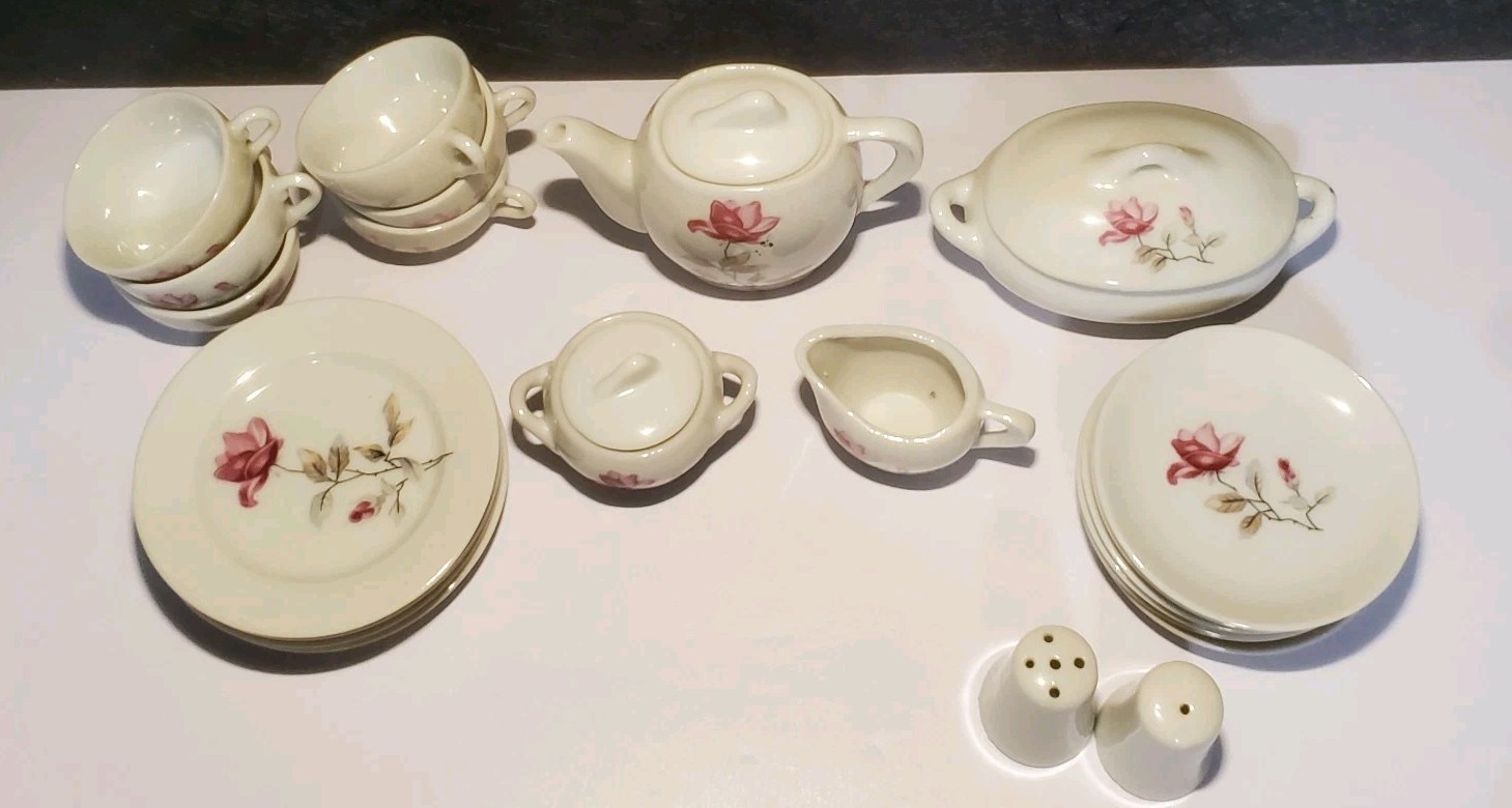 Vintage 27pc Miniature Moss Rose Tea Set Miniature Set Japan