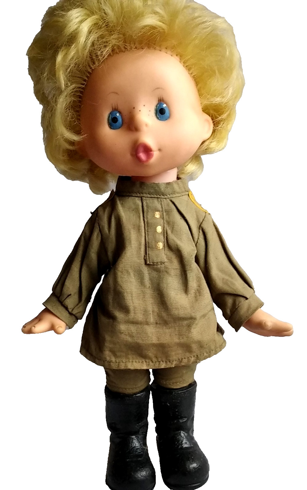 Vintage WWII Female Soldier Doll in Soviet tarpaulin boots USSR 1970s Ukraine