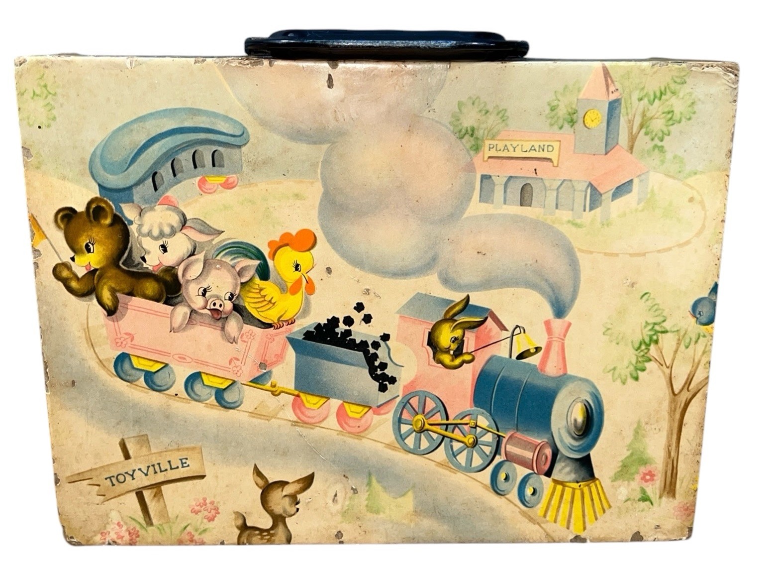 Vintage Toyville Playland Child’s Train Animals Carry Case Suitcase 12x9x3.75″