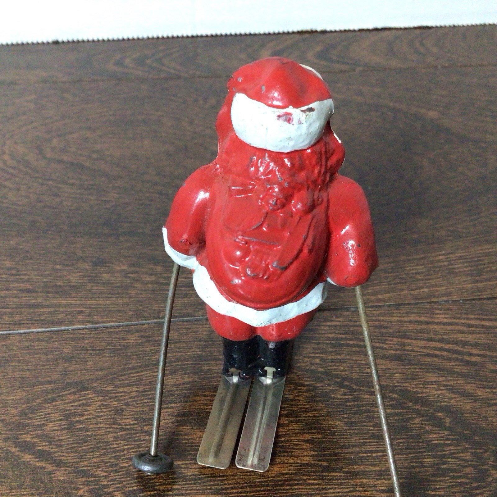 Vintage 1930s Barclay Manoil Santa Claus on Skis Skiing Christmas Lead Figure 3″